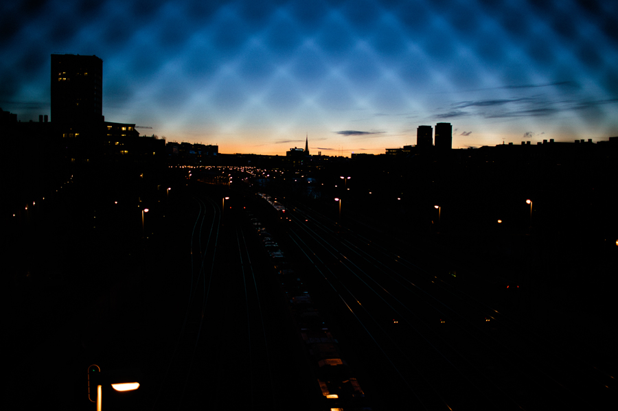 Järnvägen Centralstation från St.Eriksbron Fotograf Stockholm