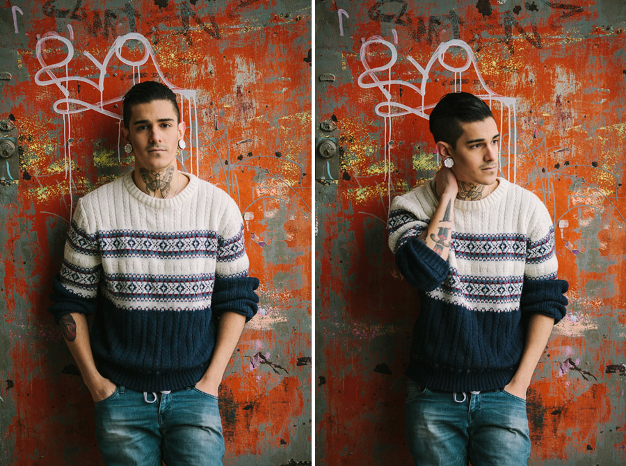 Porträttfotograf i Stockholm Franco mot ståldörr