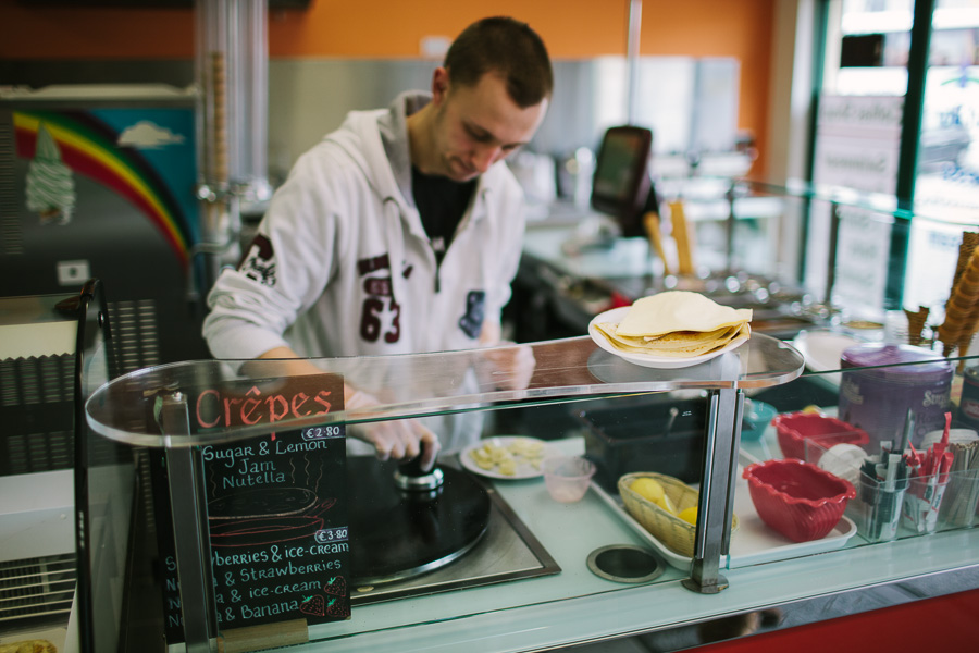 Crepes artist focused on his job Crepes artist focused on his job