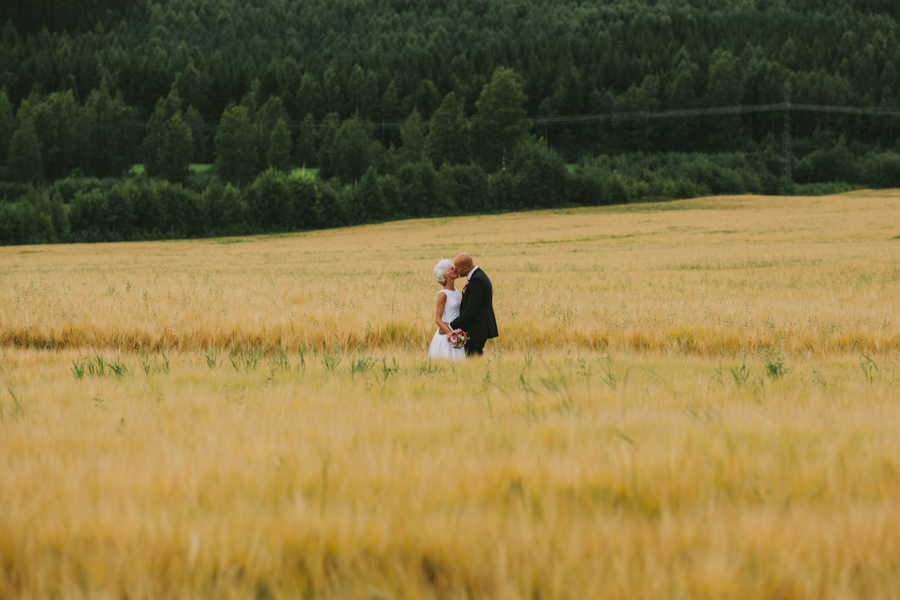 Bröllopsfotograf Sundsvall brudparet kysser varandra i kornfältet