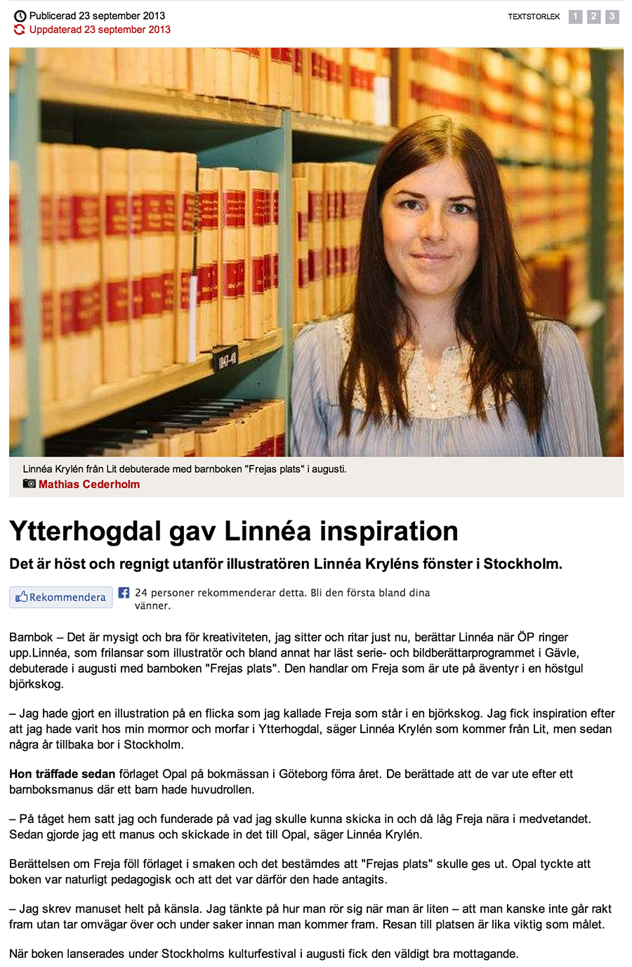 Linnéa Krylén Östersundsposten Opal debutbok Frejas plats