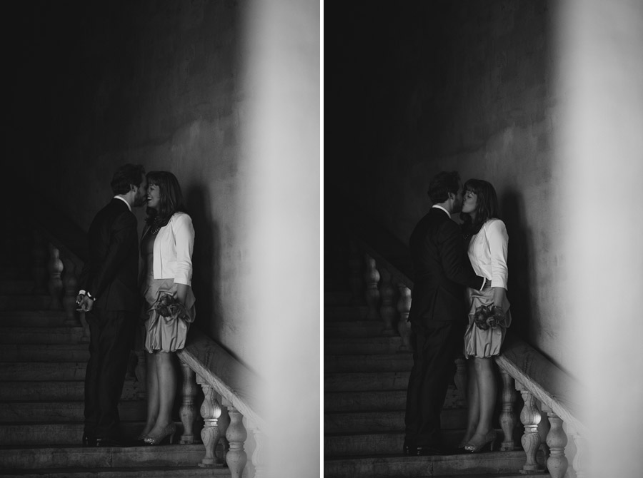 Stockholm Elopement Bride and Groom on the steps to Blå Hallen
